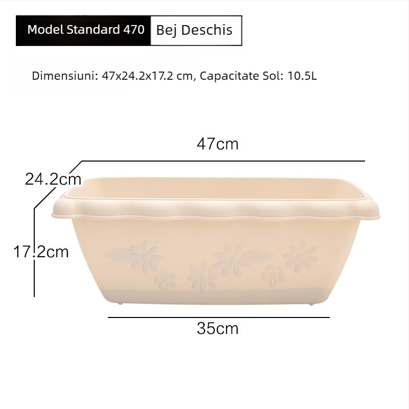 Ghiveci dreptunghiular pentru balcon, din rășină plastică, extra mare