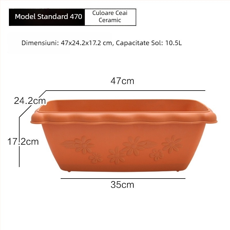 Ghiveci dreptunghiular pentru balcon, din rășină plastică, extra mare