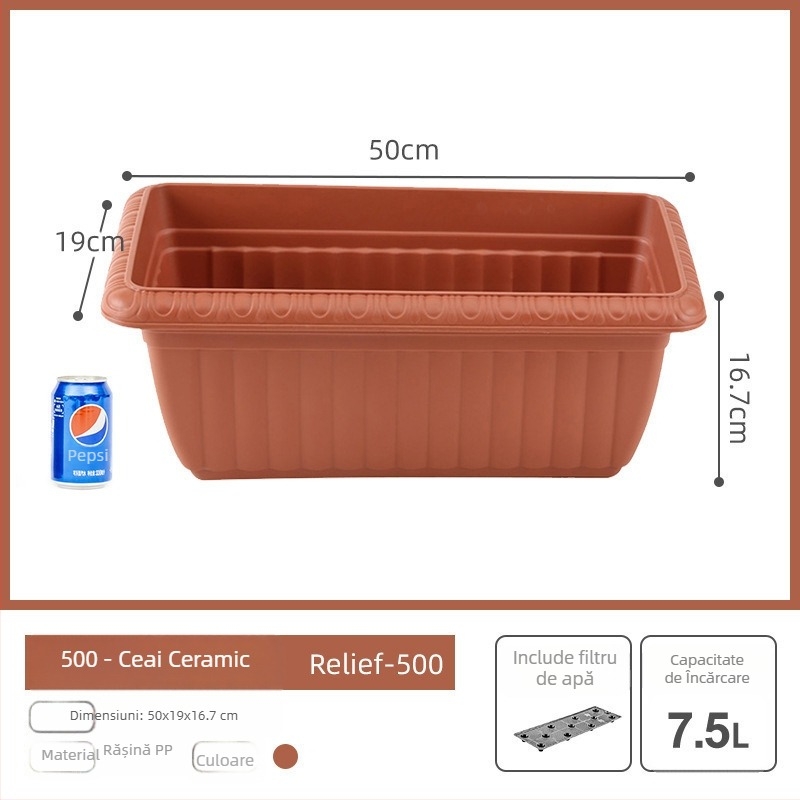 Ghiveci dreptunghiular pentru balcon, din rășină plastică, extra mare