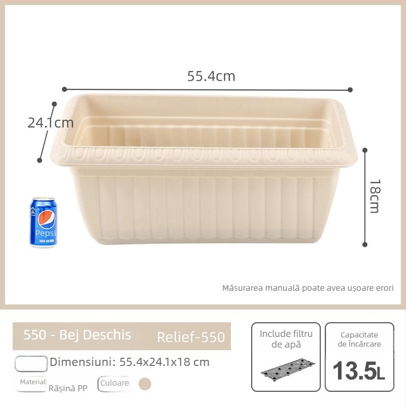 Ghiveci dreptunghiular pentru balcon, din rășină plastică, extra mare