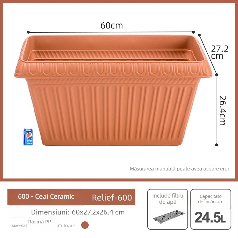 Ghiveci dreptunghiular pentru balcon, din rășină plastică, extra mare