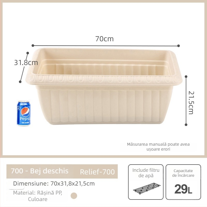 Ghiveci dreptunghiular pentru balcon, din rășină plastică, extra mare