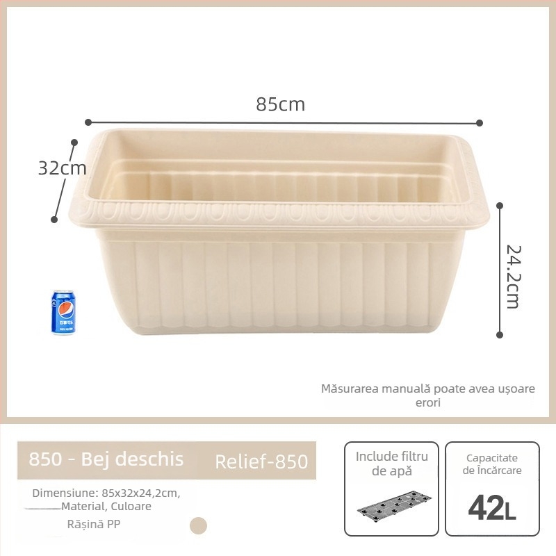 Ghiveci dreptunghiular pentru balcon, din rășină plastică, extra mare