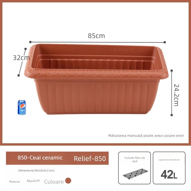 Ghiveci dreptunghiular pentru balcon, din rășină plastică, extra mare