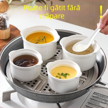 Oală ceramică cu două mânere pentru gătit în bain-marie Bird's Nest, utilizare casnică, boluri pentru ouă la abur și supă cu mânere