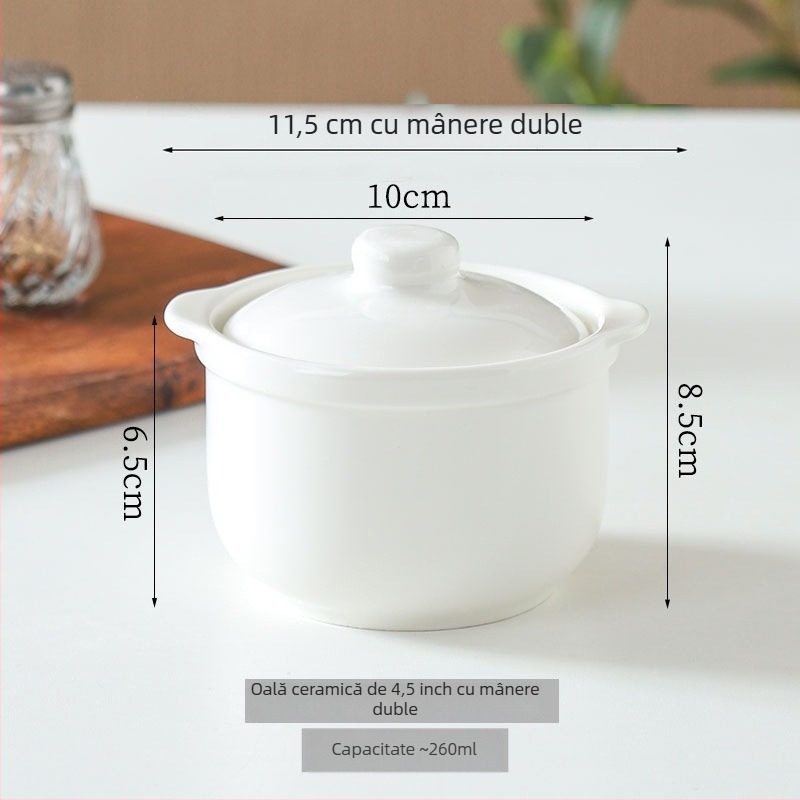 Oală ceramică cu două mânere pentru gătit în bain-marie Bird's Nest, utilizare casnică, boluri pentru ouă la abur și supă cu mânere