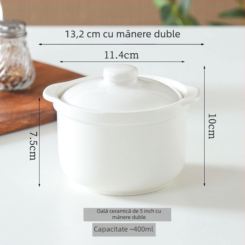 Oală ceramică cu două mânere pentru gătit în bain-marie Bird's Nest, utilizare casnică, boluri pentru ouă la abur și supă cu mânere