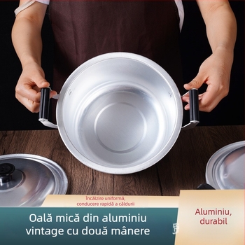 Oală retro din aluminiu, cu două mânere, mic vas pentru supă și fierberea apei, pentru gătit în aer liber