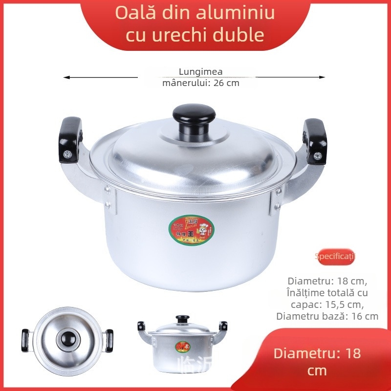 Oală retro din aluminiu, cu două mânere, mic vas pentru supă și fierberea apei, pentru gătit în aer liber