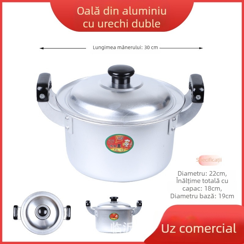 Oală retro din aluminiu, cu două mânere, mic vas pentru supă și fierberea apei, pentru gătit în aer liber