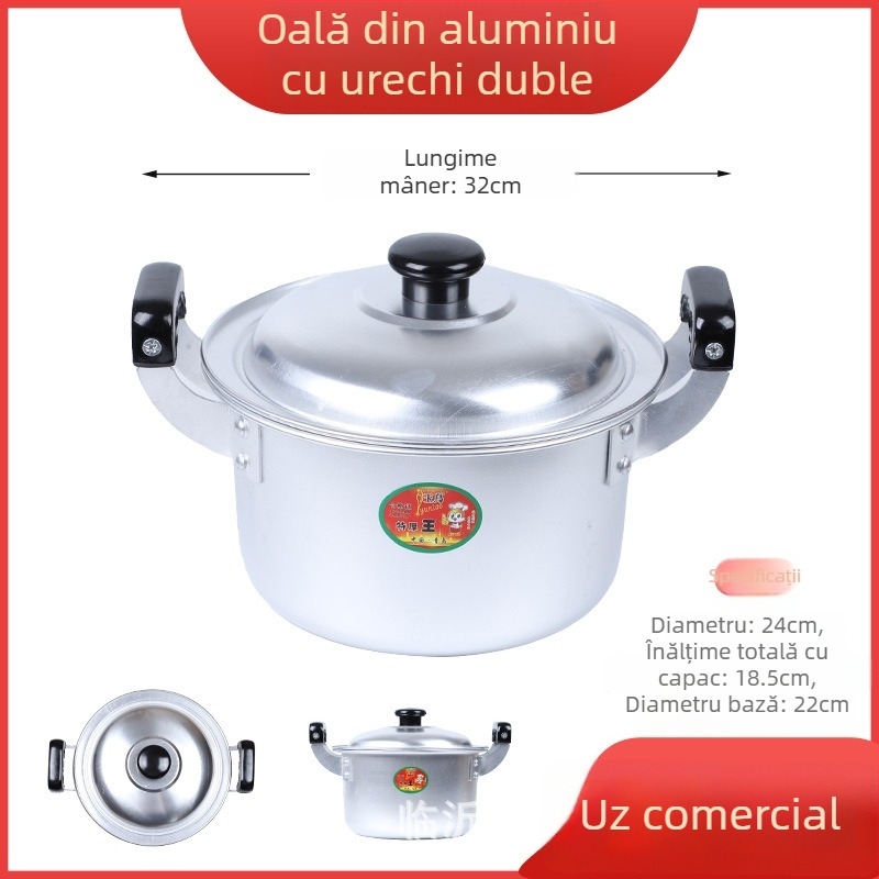 Oală retro din aluminiu, cu două mânere, mic vas pentru supă și fierberea apei, pentru gătit în aer liber