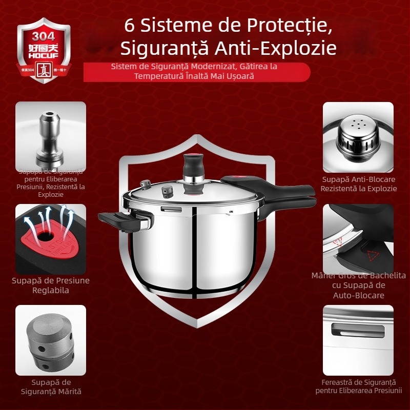 Oală sub presiune din oțel inoxidabil 304 – pentru uz casnic și comercial, rezistentă la explozie, capacitate mare, universală pentru aragazuri cu gaz și inducție