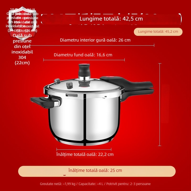 Oală sub presiune din oțel inoxidabil 304 – pentru uz casnic și comercial, rezistentă la explozie, capacitate mare, universală pentru aragazuri cu gaz și inducție