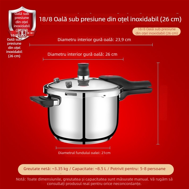 Oală sub presiune din oțel inoxidabil 304 – pentru uz casnic și comercial, rezistentă la explozie, capacitate mare, universală pentru aragazuri cu gaz și inducție