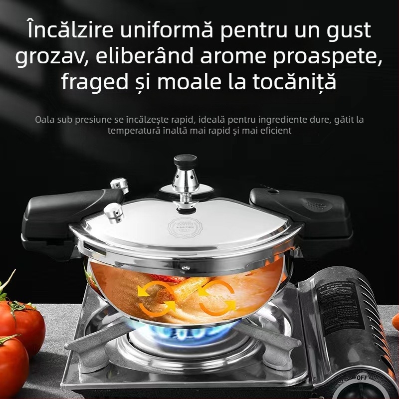 Tiga sub presiune din oțel inoxidabil 304, corp îngroșat, pentru uz casnic, compatibil cu aragazuri pe gaz și plite cu inducție, portabilă cu mare capacitate, rezistentă la explozii, siguranță la nivel comercial