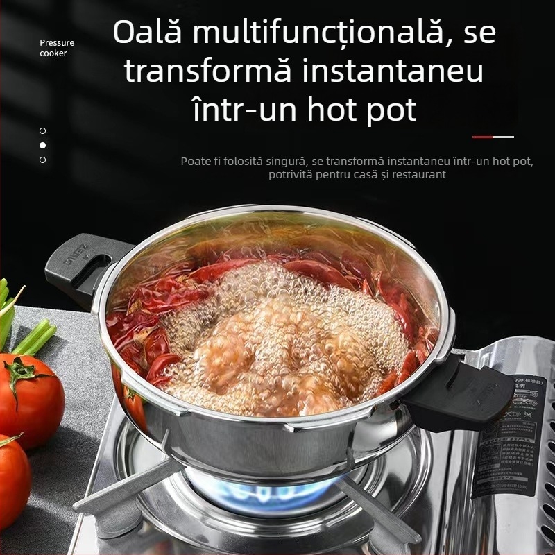 Tiga sub presiune din oțel inoxidabil 304, corp îngroșat, pentru uz casnic, compatibil cu aragazuri pe gaz și plite cu inducție, portabilă cu mare capacitate, rezistentă la explozii, siguranță la nivel comercial