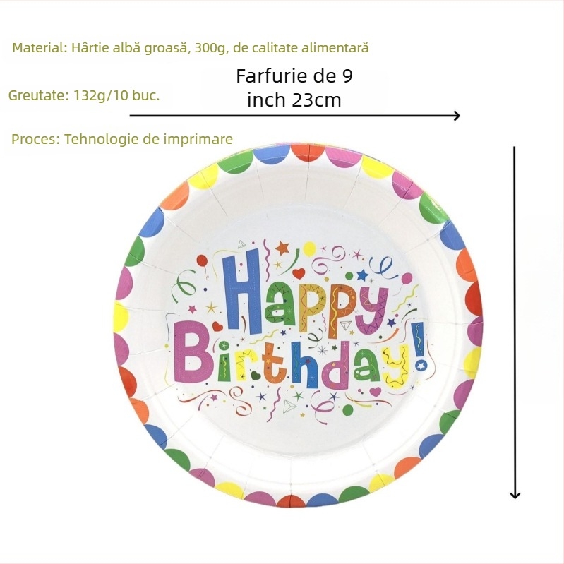 Set de veselă de unică folosință pentru petreceri: farfurii, pahare și șervete, decoruri color pentru copii la ziua de naștere și set pentru tort