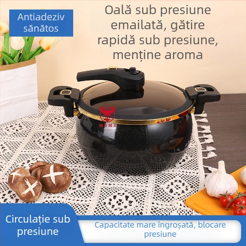 Oală sub presiune emailată, capacitate mare, multifuncțională, pentru supe și ghivece, antiaderent