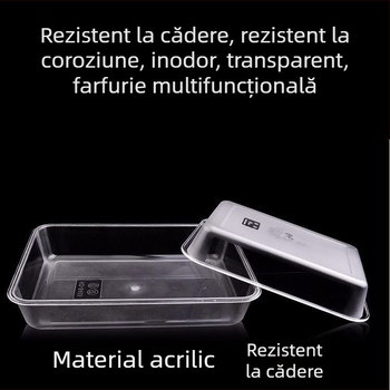 Recipient acrilic dreptunghiular, transparent, pentru gheață și alimente