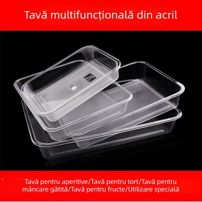 Recipient acrilic dreptunghiular, transparent, pentru gheață și alimente