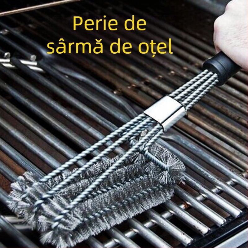 Perie din oțel inoxidabil pentru curățarea grătarului, cu mâner lung, cap de sârmă – set complet de unelte pentru grătar