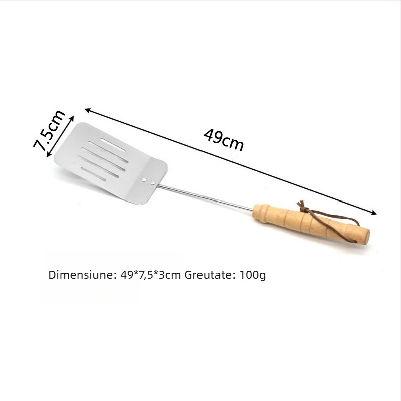 Set de grătar exterior, trei piese, mâner din lemn, din oțel inoxidabil: clește, furculiță și spatulă
