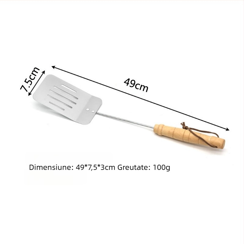 Set de grătar exterior, trei piese, mâner din lemn, din oțel inoxidabil: clește, furculiță și spatulă
