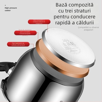 Caserolă sub presiune din oțel inoxidabil 304, anti-explozie, compactă, pereți îngroșați, pentru gaz, potrivită pentru uz casnic și comercial, compatibilă cu plite cu inducție