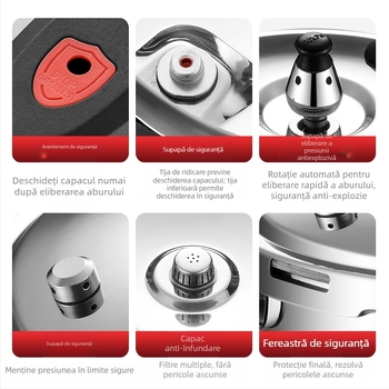 Caserolă sub presiune din oțel inoxidabil 304, anti-explozie, compactă, pereți îngroșați, pentru gaz, potrivită pentru uz casnic și comercial, compatibilă cu plite cu inducție