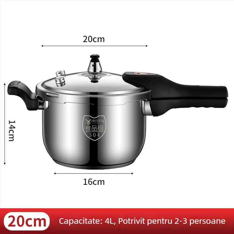 Caserolă sub presiune din oțel inoxidabil 304, anti-explozie, compactă, pereți îngroșați, pentru gaz, potrivită pentru uz casnic și comercial, compatibilă cu plite cu inducție