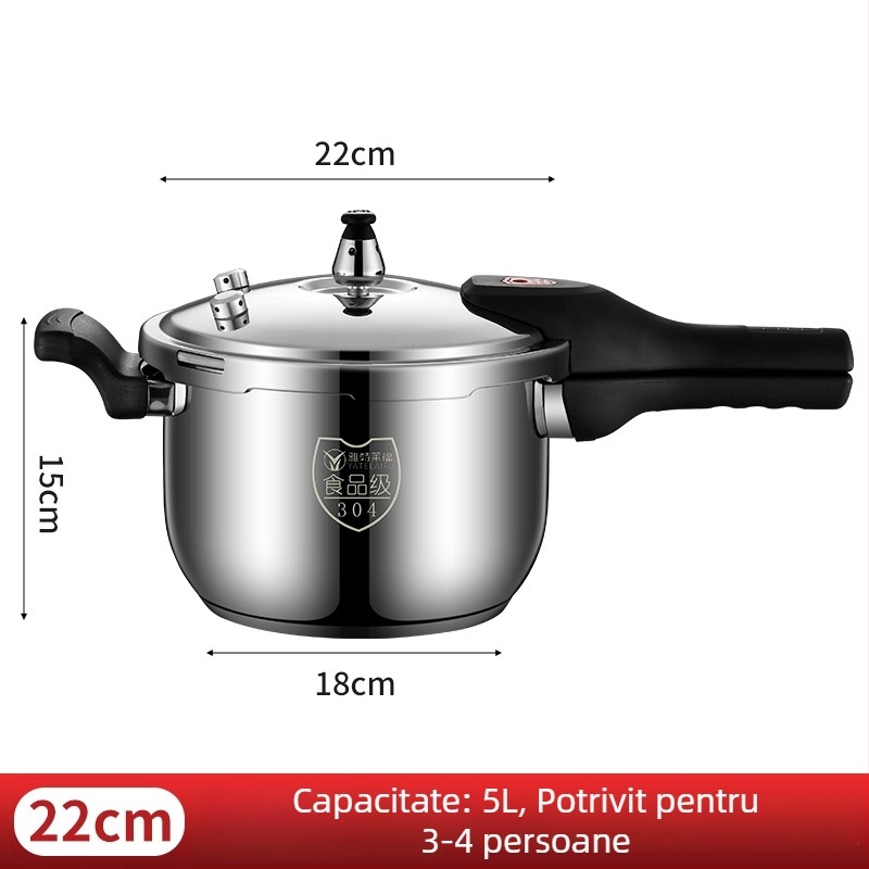 Caserolă sub presiune din oțel inoxidabil 304, anti-explozie, compactă, pereți îngroșați, pentru gaz, potrivită pentru uz casnic și comercial, compatibilă cu plite cu inducție