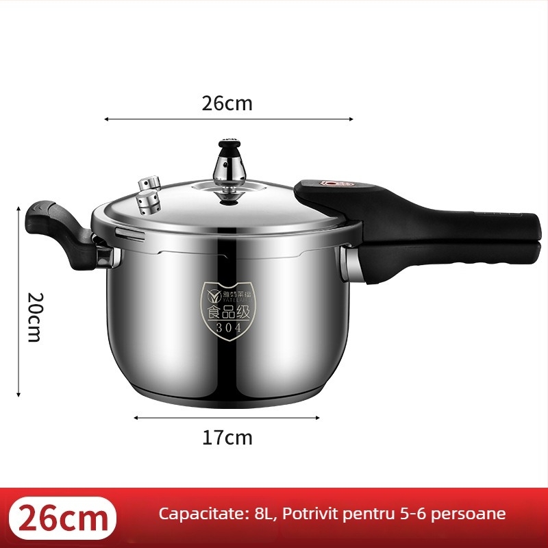 Caserolă sub presiune din oțel inoxidabil 304, anti-explozie, compactă, pereți îngroșați, pentru gaz, potrivită pentru uz casnic și comercial, compatibilă cu plite cu inducție