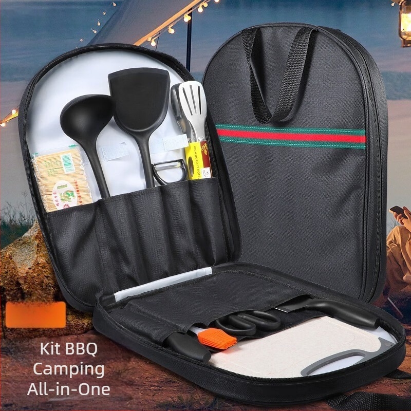 Set de cuțite pentru bucătărie în aer liber din oțel inoxidabil, cu tocător, spatulă și lingură — unelte portabile pentru camping și grătar