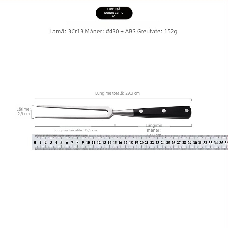 Set cuțit și furculiță din oțel inoxidabil, cu mânere ABS, pentru grătar/teppanyaki, lame ascuțite, cutie cadou