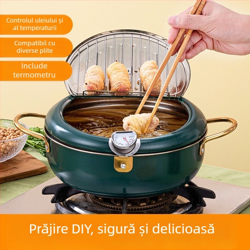 Oală de prăjit în stil japonez cu suport pentru filtrarea uleiului, oală Sukiyaki și oală de supă, oală multifuncțională pentru uz casnic și comercial