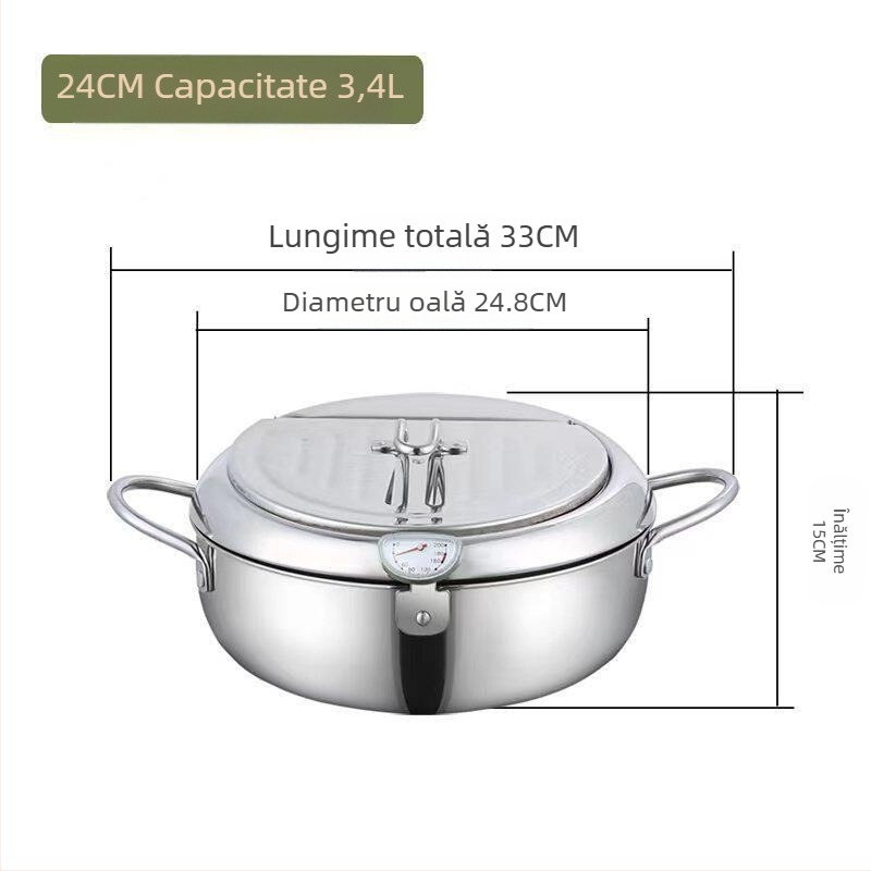 Oală de prăjit în stil japonez cu suport pentru filtrarea uleiului, oală Sukiyaki și oală de supă, oală multifuncțională pentru uz casnic și comercial