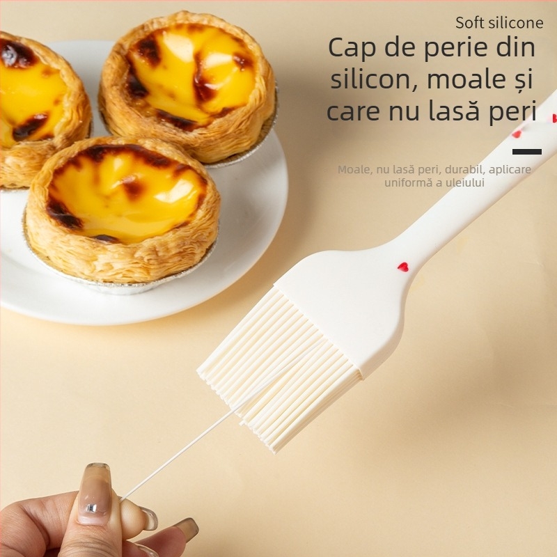 Set din silicon pentru coacere și grătar, 2 piese: spatulă pentru prăjituri și scraper rezistent la temperatură cu perie de ulei