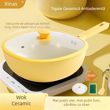 Xinas tigaie de prăjit cu strat ceramic ce conține titan, antiaderent, design elegant, pentru uz casnic, compatibil cu plite pe gaz, cărbune, lemn și inducție