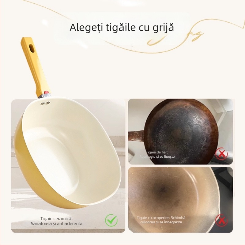 Xinas tigaie de prăjit cu strat ceramic ce conține titan, antiaderent, design elegant, pentru uz casnic, compatibil cu plite pe gaz, cărbune, lemn și inducție