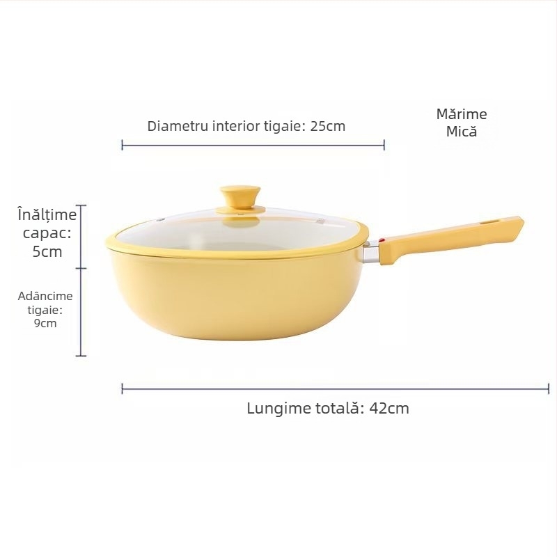 Xinas tigaie de prăjit cu strat ceramic ce conține titan, antiaderent, design elegant, pentru uz casnic, compatibil cu plite pe gaz, cărbune, lemn și inducție