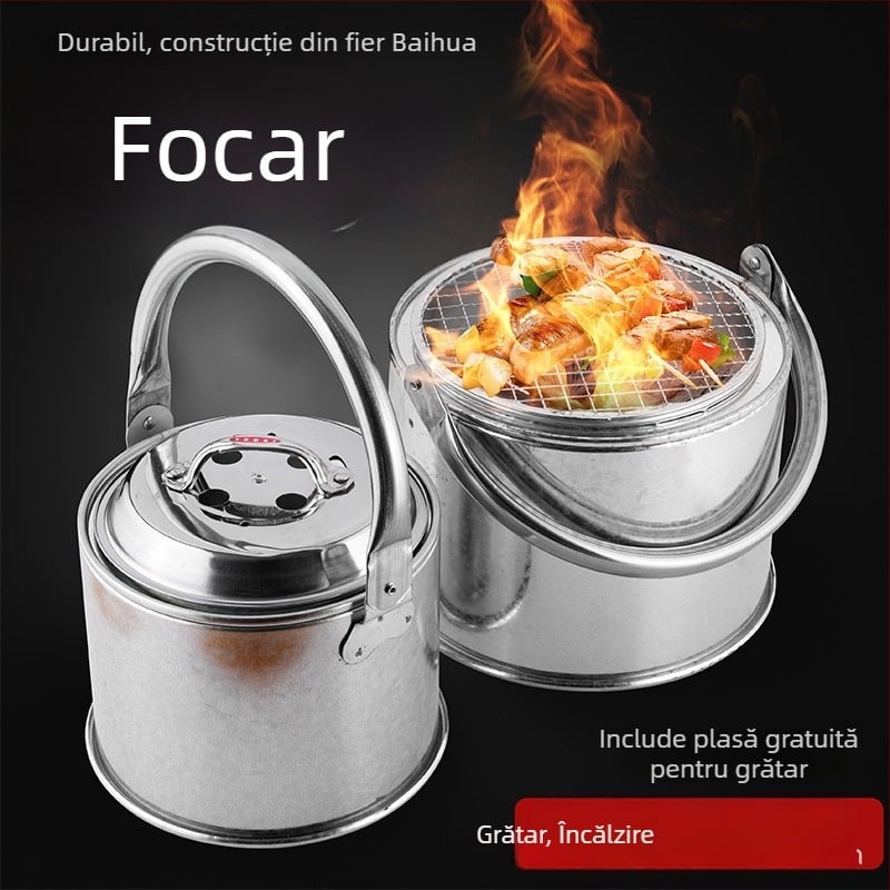 Grătar portabil din fontă turnată, rezistent la temperaturi înalte, multifuncțional pentru cărbuni