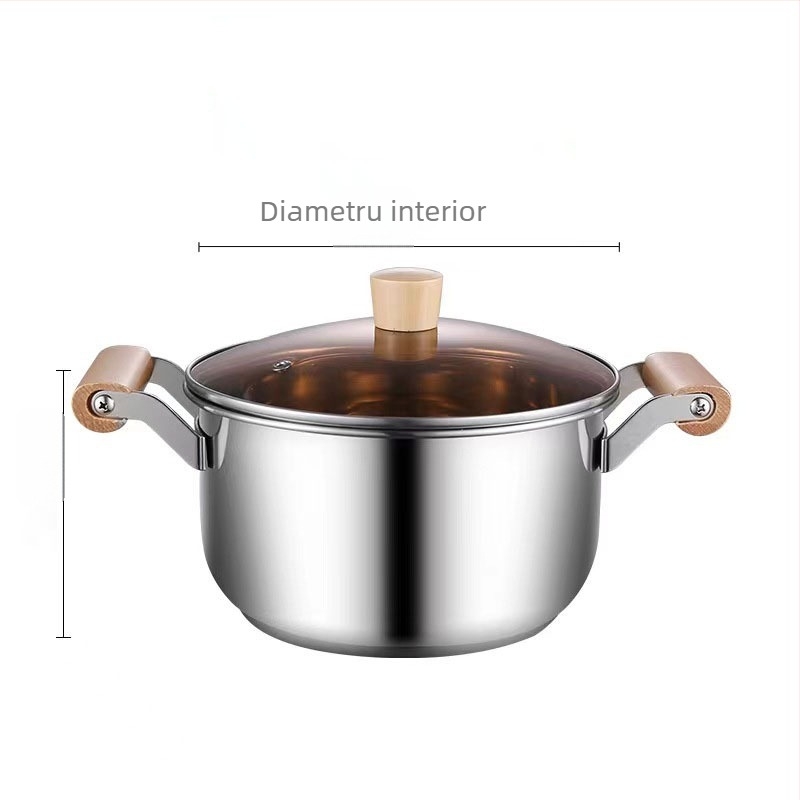 Oală din oțel inoxidabil pentru supă și tocănițe, cu mâner unic, gătire la abur în două niveluri, recipient pentru lapte pentru bebeluți; compatibilă cu plita cu inducție