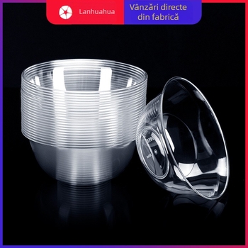 Set plastic veselă pentru petreceri, cu motiv floare trompetă, 10 piese: boluri, farfurii, căni și linguri, pentru porții individuale
