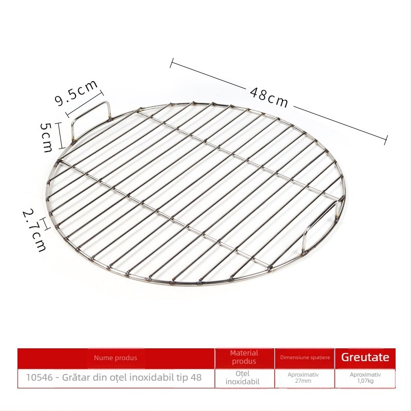 Grill rond din oțel inoxidabil, cu mâner – grătar pentru BBQ și raft de aburi cu plasă inferioară
