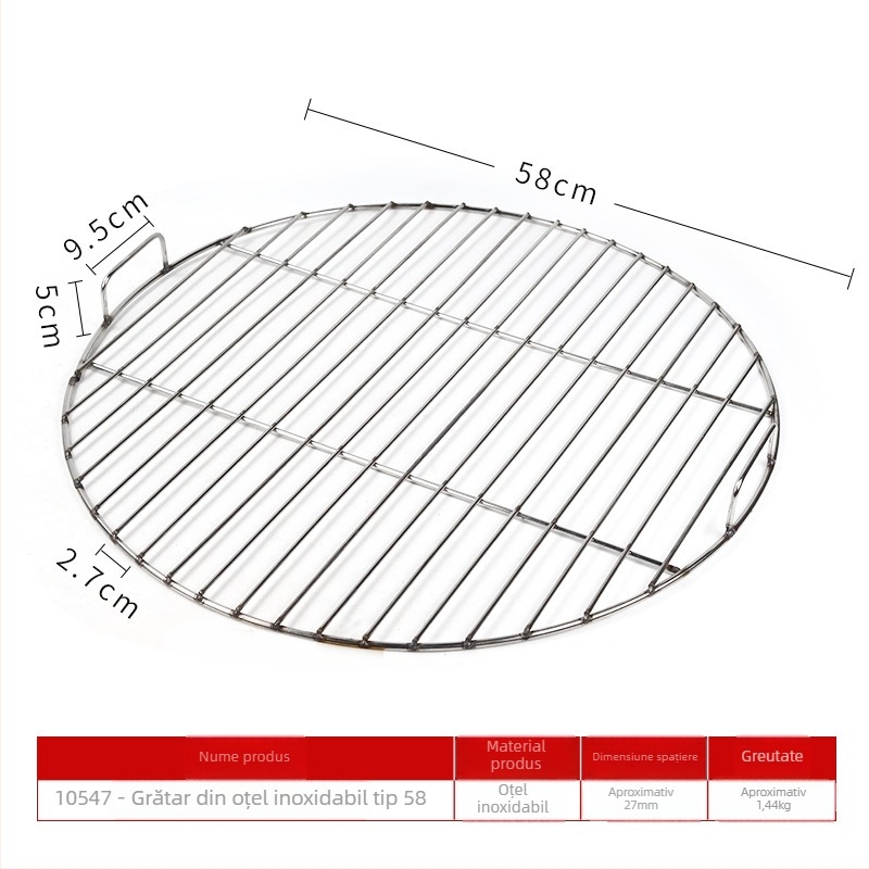 Grill rond din oțel inoxidabil, cu mâner – grătar pentru BBQ și raft de aburi cu plasă inferioară