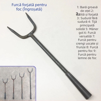 Furculiță forjată pentru lemne, cu mâner din fier