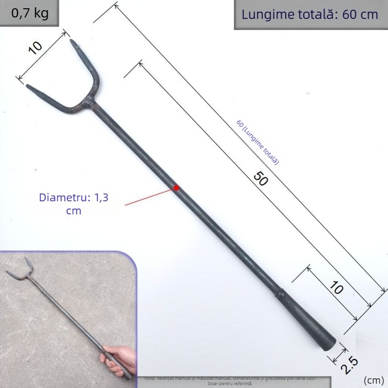 Furculiță forjată pentru lemne, cu mâner din fier