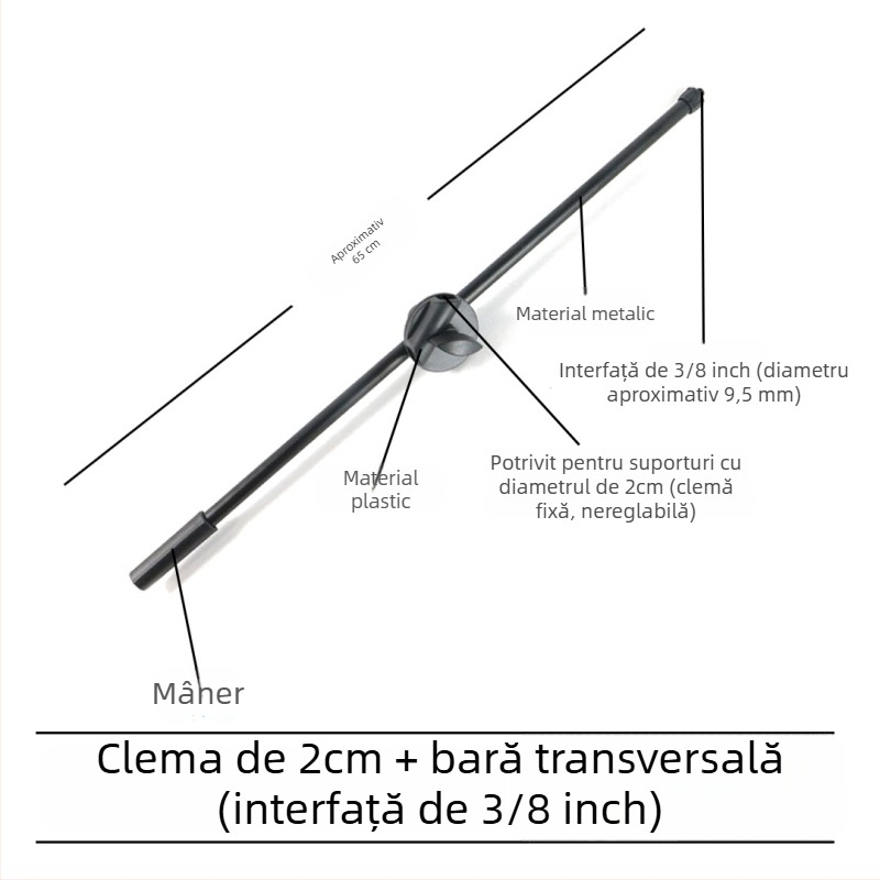 Stativ pentru microfon cu bară transversală, clips pentru telefon și tijă înclinată, placă de prindere pentru trepied