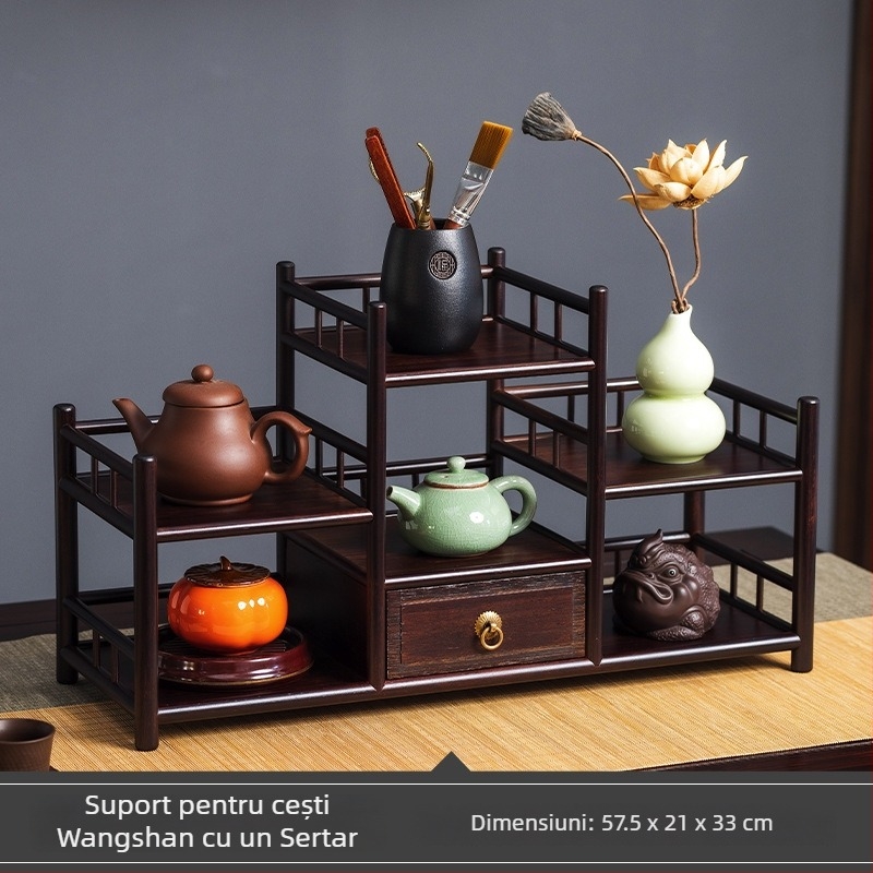 Suport din bambus pentru cești și ceainic, spațiu de depozitare stil chinezesc pentru camera de ceai, afișaj pentru accesorii ceremonie Kung Fu