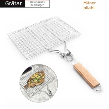 Clip de grătar din oțel inoxidabil cu mâner pliabil, grilă pătrată și clips pentru cârnați